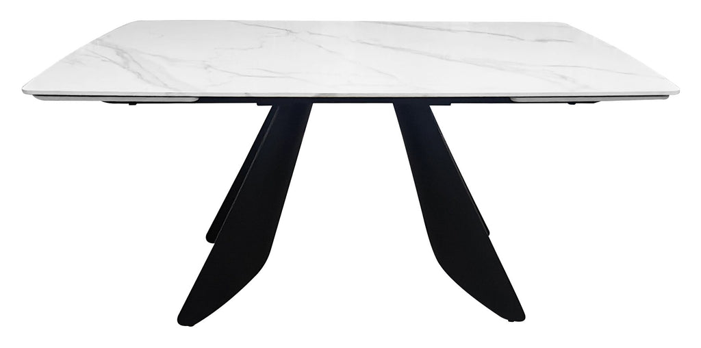 Levanti White Gloss Sintered Stone 6 8 Seater Double End Extension Dining Table with Tapered Black Base - Home Furniture Interiors