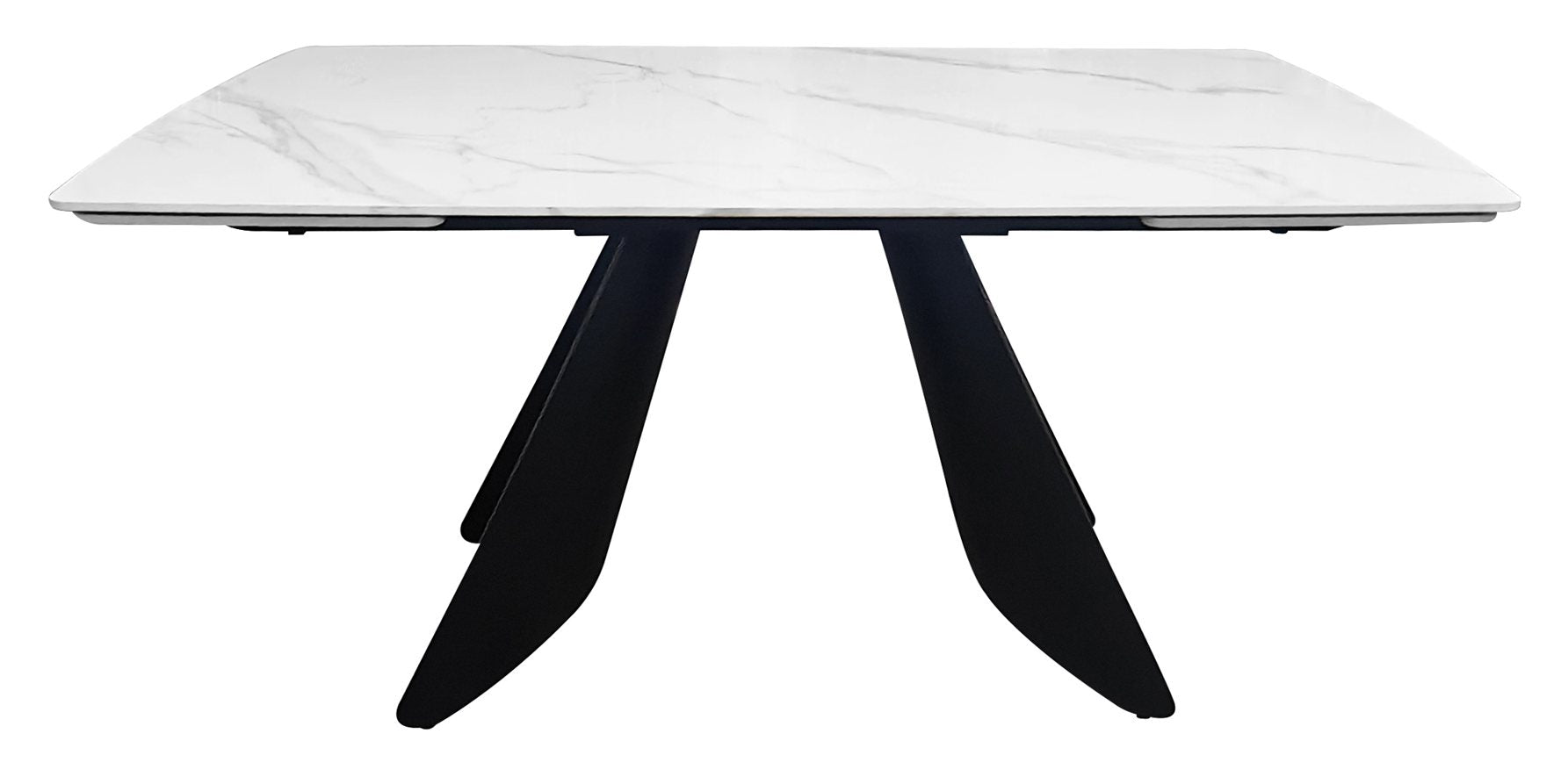 Levanti White Gloss Sintered Stone 6 8 Seater Double End Extension Dining Table with Tapered Black Base - Home Furniture Interiors
