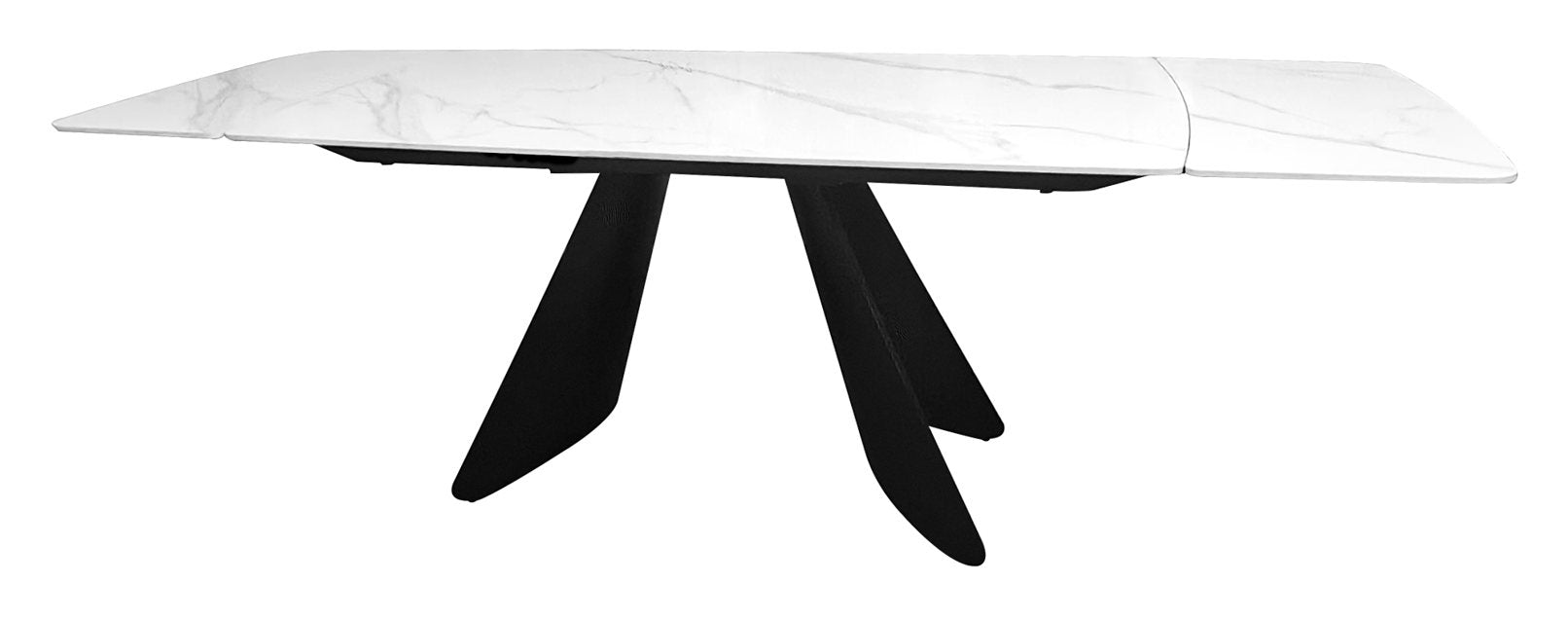 Levanti White Gloss Sintered Stone 6 8 Seater Double End Extension Dining Table with Tapered Black Base - Home Furniture Interiors