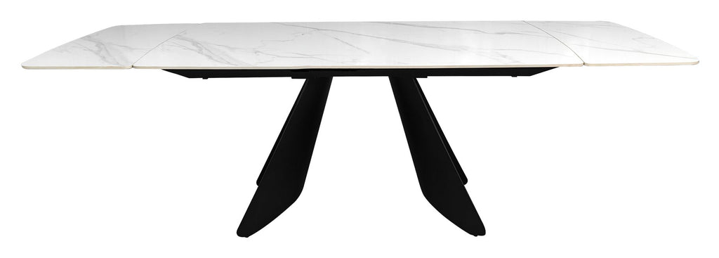 Levanti White Gloss Sintered Stone 6 8 Seater Double End Extension Dining Table with Tapered Black Base - Home Furniture Interiors