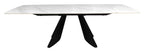Levanti White Gloss Sintered Stone 6 8 Seater Double End Extension Dining Table with Tapered Black Base - Home Furniture Interiors