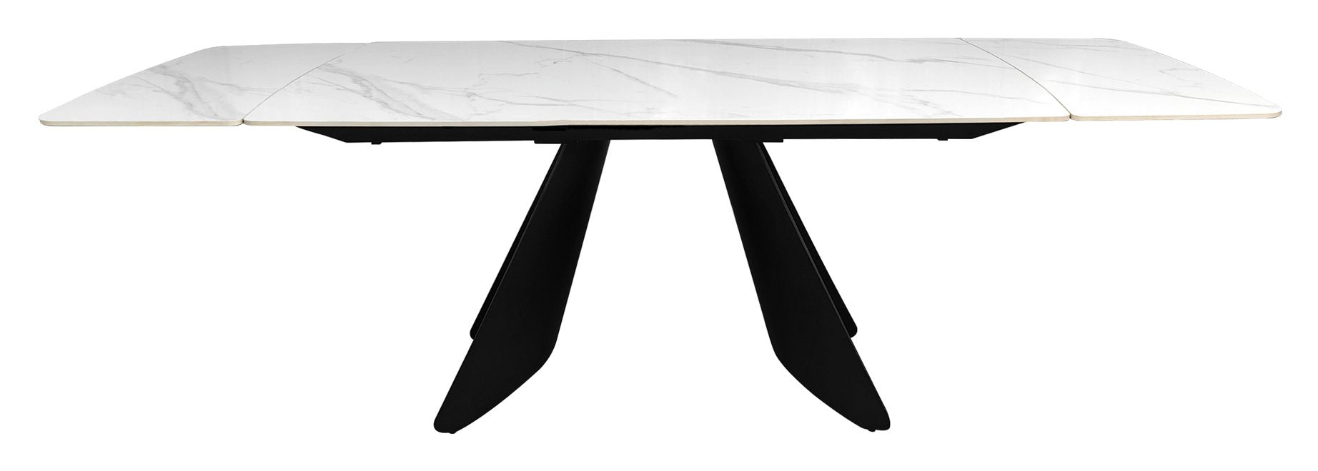 Levanti White Gloss Sintered Stone 6 8 Seater Double End Extension Dining Table with Tapered Black Base - Home Furniture Interiors