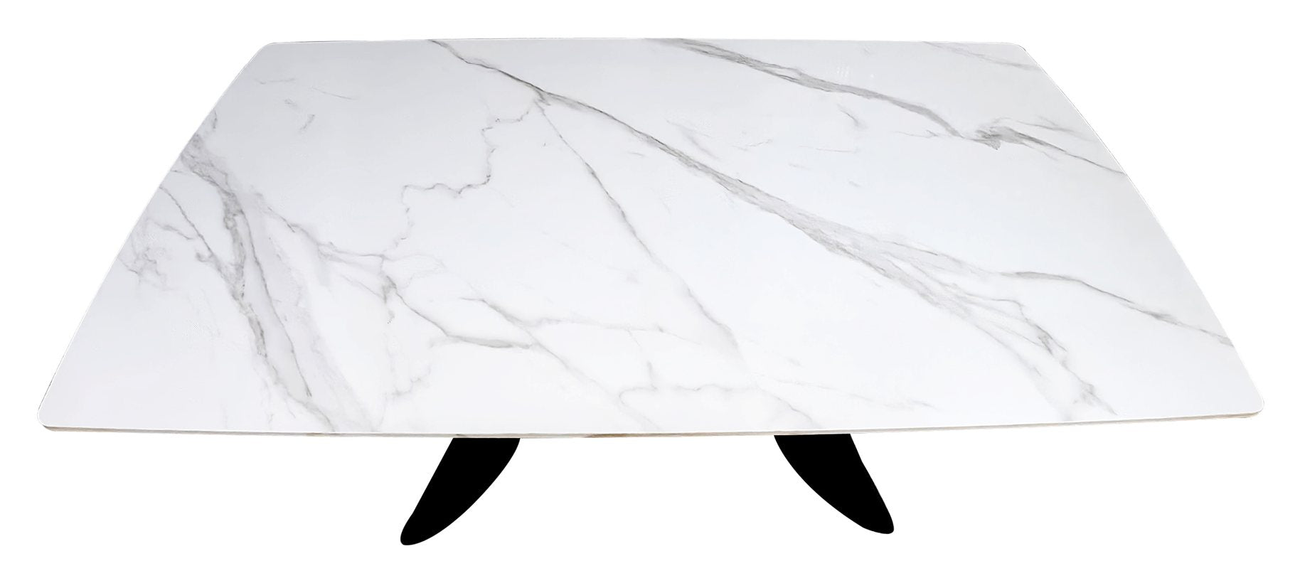 Levanti White Gloss Sintered Stone 6 8 Seater Double End Extension Dining Table with Tapered Black Base - Home Furniture Interiors