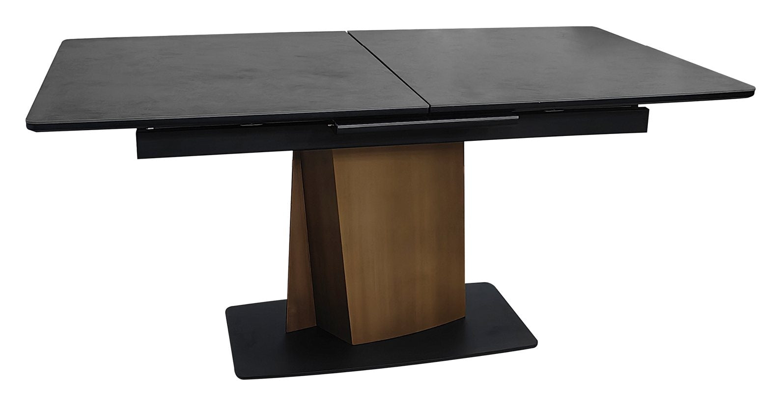 Nero Pop Up Extension Matt Dark Grey Sintered Stone Dining Table with Bronze Brushed Pedestal