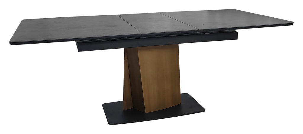 Nero Pop Up Extension Matt Dark Grey Sintered Stone Dining Table with Bronze Brushed Pedestal - Home Furniture Interiors