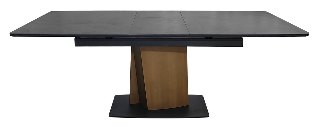 Nero Pop Up Extension Matt Dark Grey Sintered Stone Dining Table with Bronze Brushed Pedestal - Home Furniture Interiors