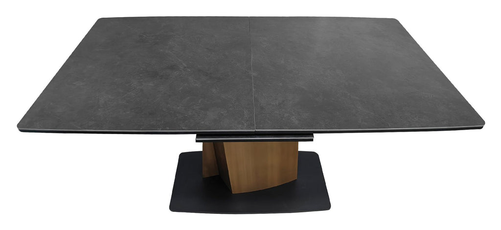 Nero Pop Up Extension Matt Dark Grey Sintered Stone Dining Table with Bronze Brushed Pedestal - Home Furniture Interiors