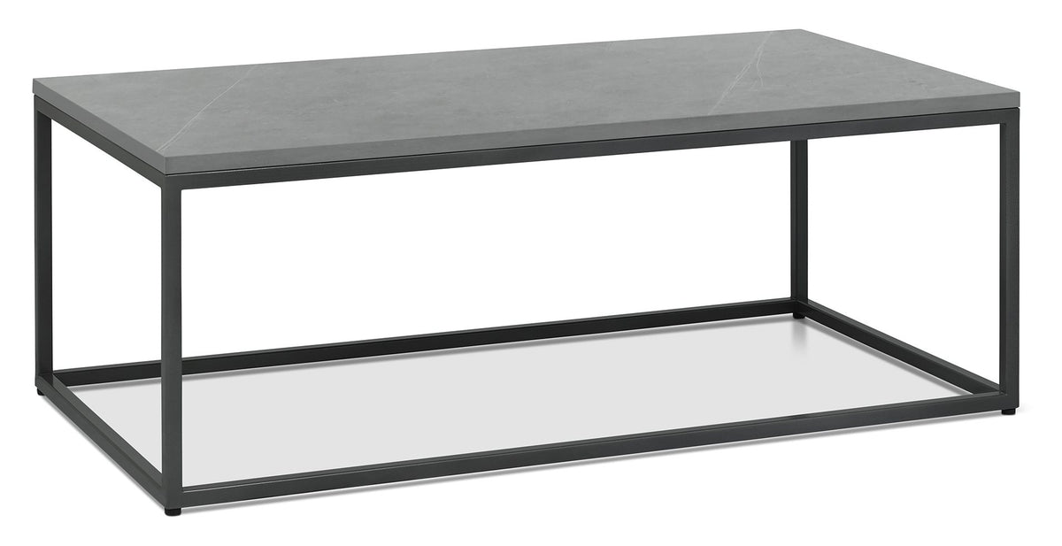 Matt grey marble effect coffee table with metal frame by Bentley Designs, showcasing a modern, stylish living room centerpiece.