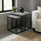 Nest of two grey marble effect lamp tables with metal frames by Bentley Designs, showcasing sleek, modern side tables for living spaces.