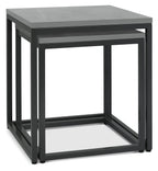 Set of two Matt Grey Marble Effect Nest of Lamp Tables with metal frames by Bentley Designs, showing sleek modern design.