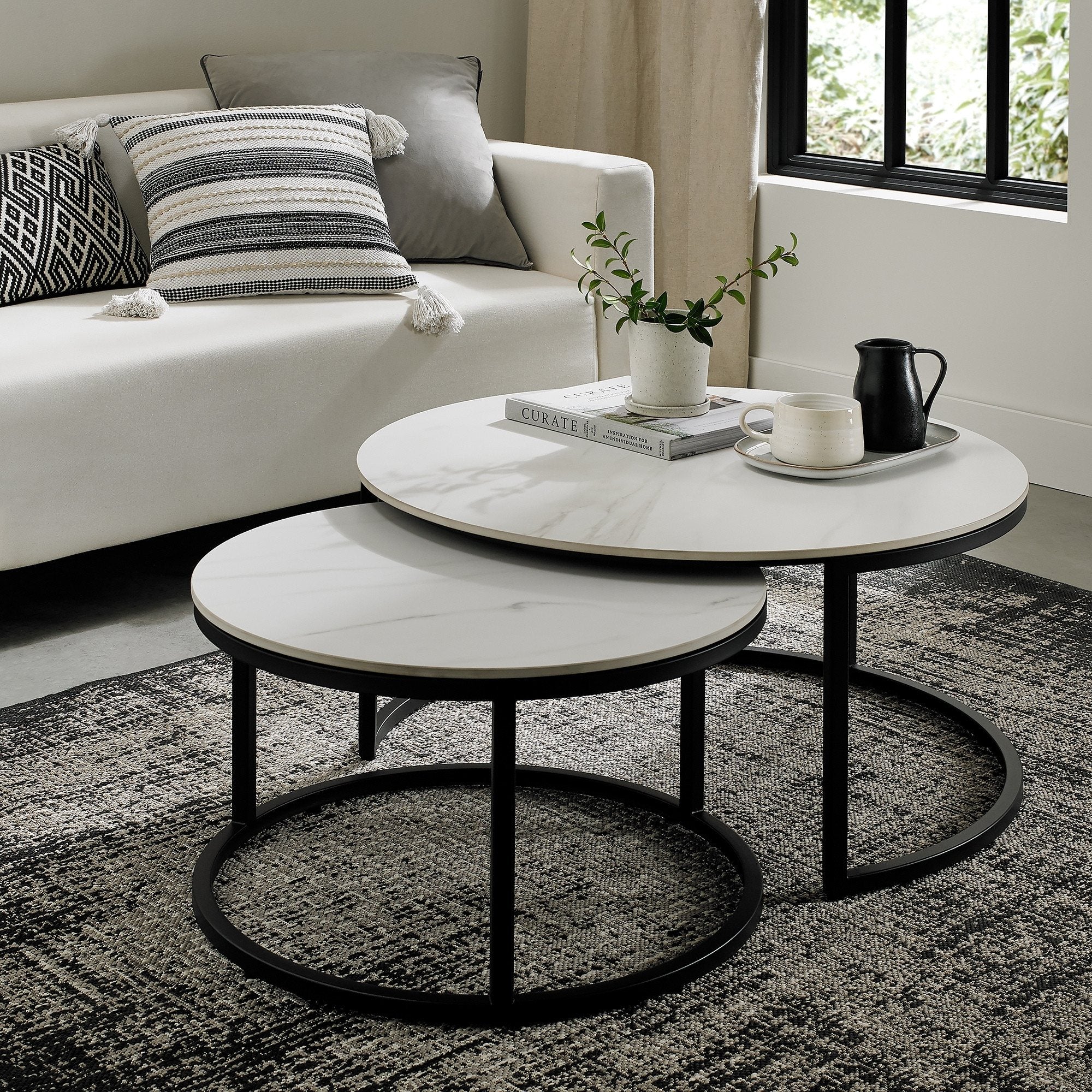 Mateo Matt White Sintered Stone Nest of Coffee Tables