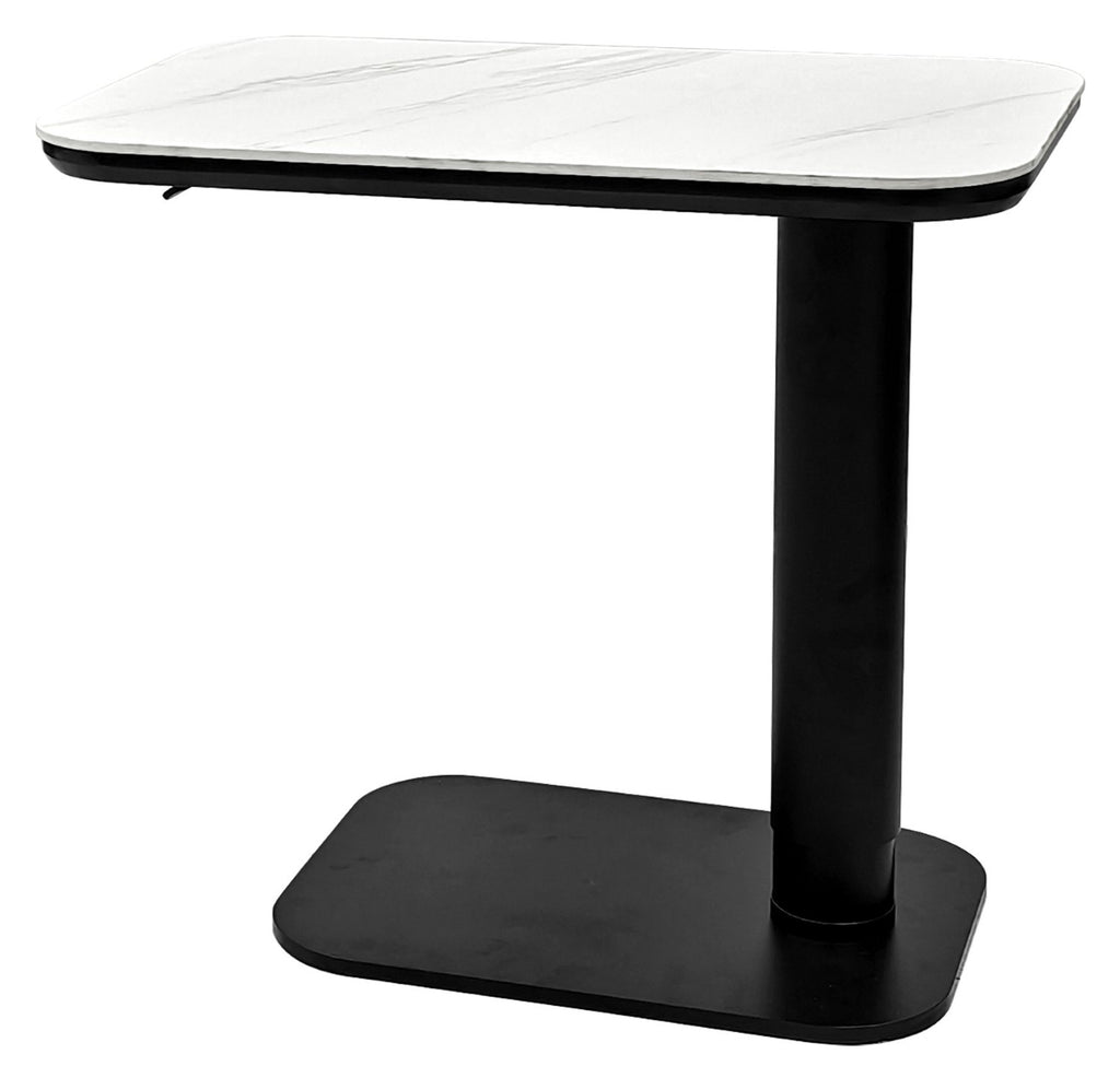White Sintered Stone Gas Lift Height Adjustable Sofa Side Table