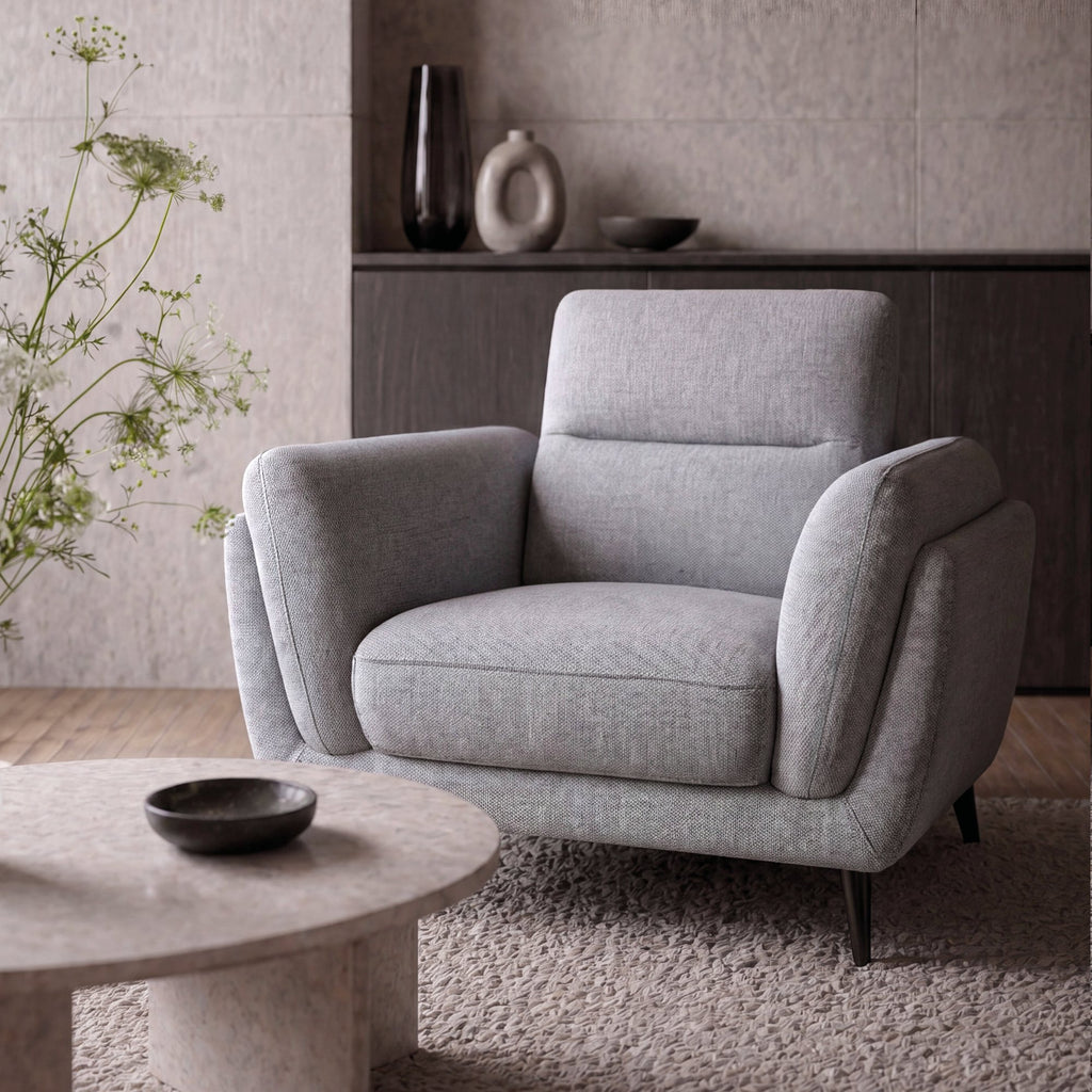 Light Grey Fabric Upholstered Armchair Nickel Legs
