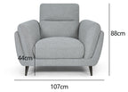 Light Grey Fabric Upholstered Armchair Nickel Legs