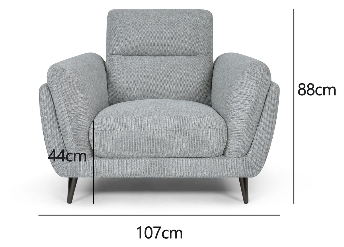 Light Grey Fabric Upholstered Armchair Nickel Legs