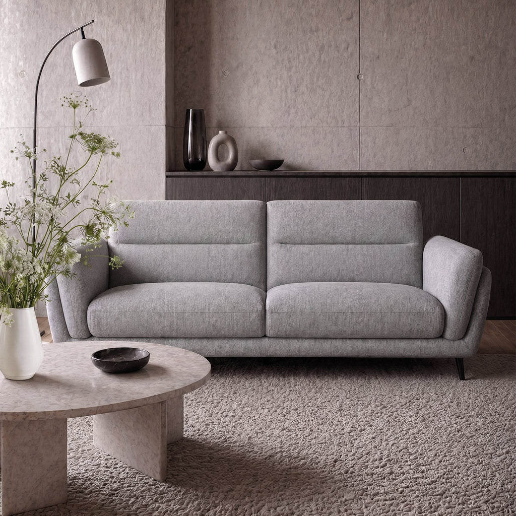 Light Grey Fabric 3 Seater Cushion Back Sofa Nickel Legs
