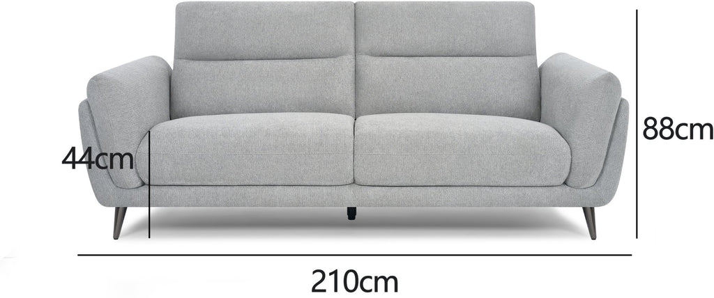 Light Grey Fabric 3 Seater Cushion Back Sofa Nickel Legs