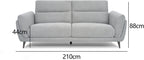 Light Grey Fabric 3 Seater Cushion Back Sofa Nickel Legs