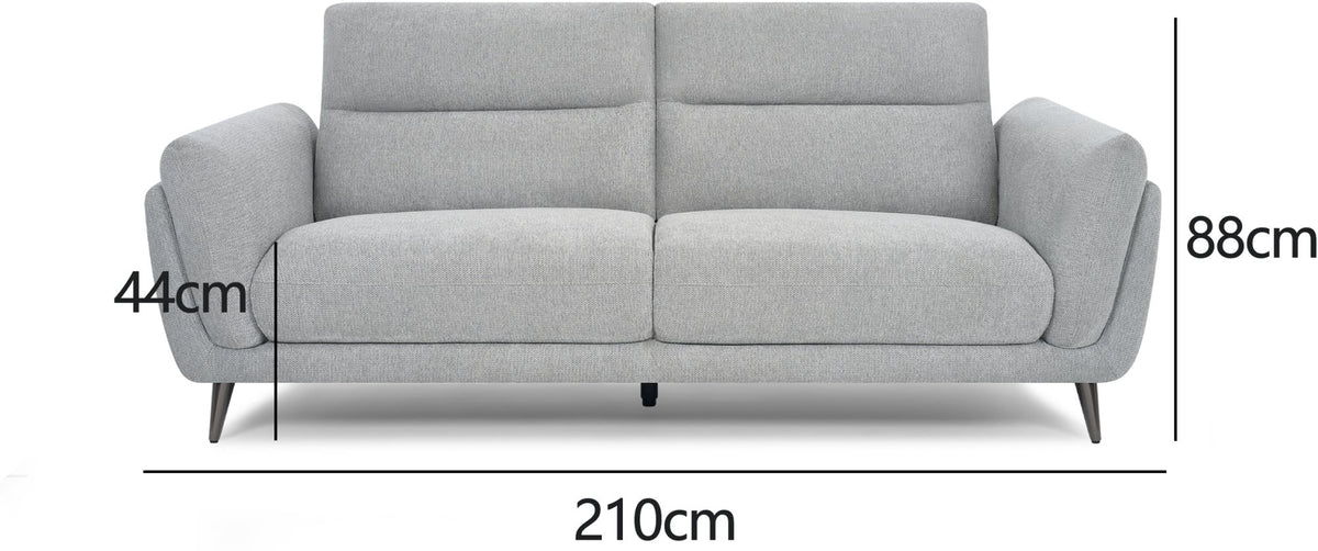 Light Grey Fabric 3 Seater Cushion Back Sofa Nickel Legs