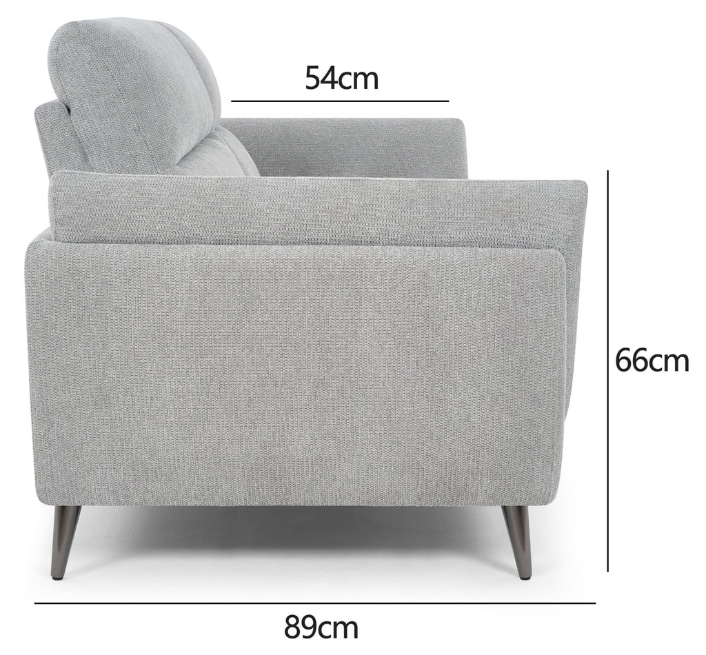 Light Grey Fabric 3 Seater Cushion Back Sofa Nickel Legs