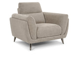 Oatmeal fabric upholstered armchair with nickel legs from Bentley Designs, designed for comfortable lounge sitting.