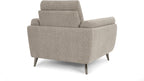 Oatmeal fabric upholstered armchair with nickel legs, Bentley Designs easy lounge chair with cushioned seat and modern style