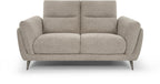 Bentley Designs oatmeal fabric 2-seater sofa with cushion back and nickel legs, stylish and comfortable seating for living room.