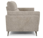 Bentley Designs oatmeal fabric 2 seater sofa with cushion back and nickel legs, stylish and comfortable living room furniture.