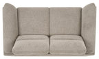 Bentley Designs oatmeal fabric 2-seater sofa with cushion back and nickel legs, showcasing comfortable seating and stylish design.