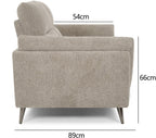 Bentley Designs oatmeal fabric 2 seater sofa with cushion back and nickel legs, modern and comfortable living room furniture.