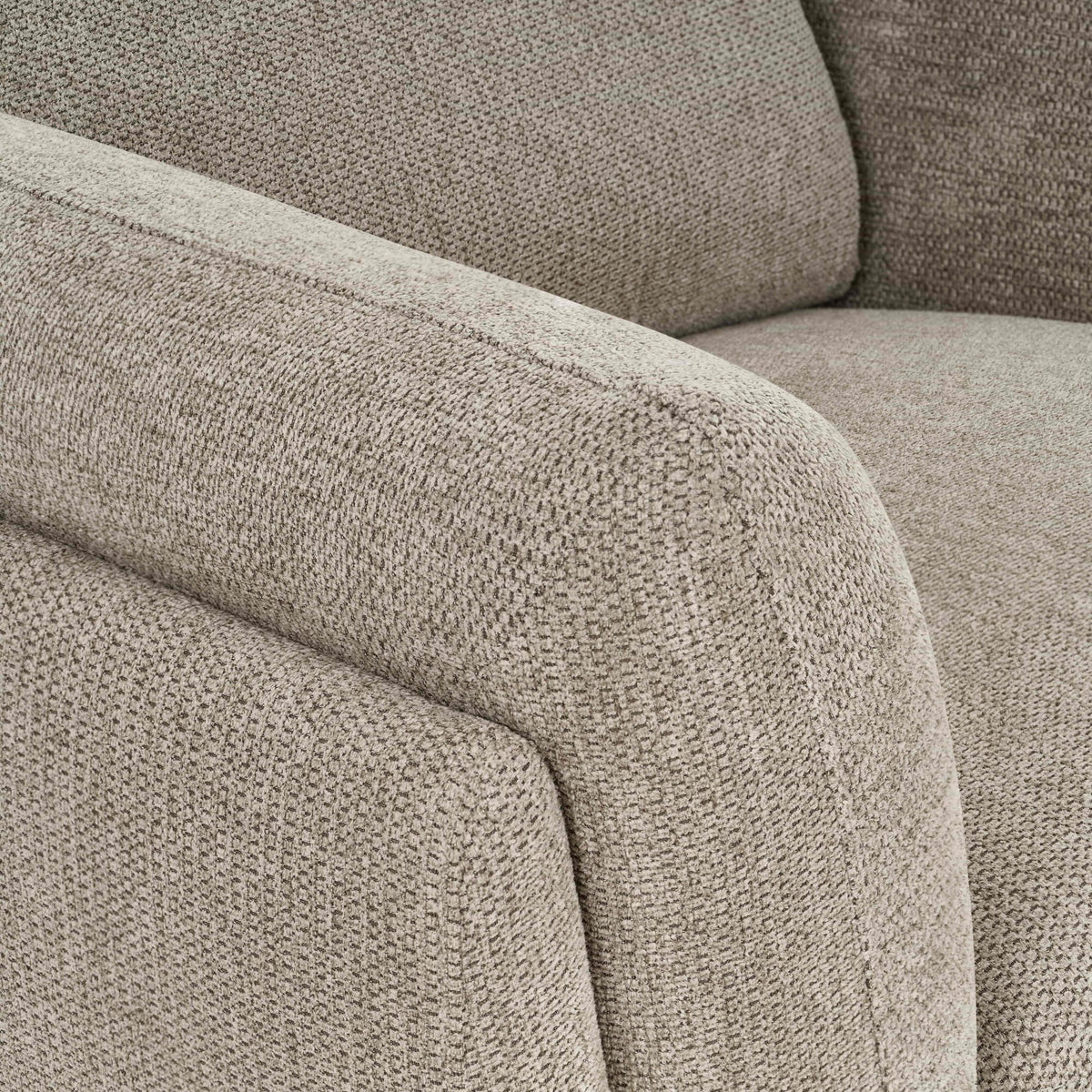 Bentley Designs oatmeal fabric 2 seater sofa with cushion back and nickel legs, stylish and comfortable living room furniture.