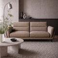 Bentley Designs oatmeal fabric 3-seater sofa with cushion back and nickel legs, stylish and comfortable living room furniture