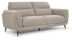 Bentley Designs oatmeal fabric 3 seater sofa with cushion back and nickel legs, stylish and comfortable living room furniture