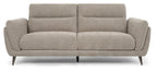 Bentley Designs oatmeal fabric 3 seater sofa with cushion back and nickel legs, modern and comfortable living room furniture.
