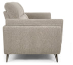 Bentley Designs oatmeal fabric 3 seater sofa with cushion back and nickel legs, showcasing a modern and comfortable living room piece.