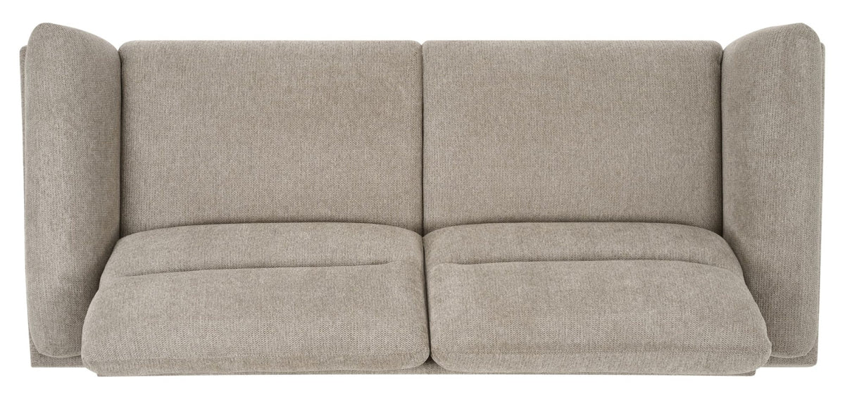 Bentley Designs oatmeal fabric 3-seater sofa with cushion back and nickel legs, stylish and comfortable living room furniture.