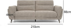 Bentley Designs oatmeal fabric 3-seater sofa with cushion back and nickel legs, showcasing a modern and comfortable living room piece.