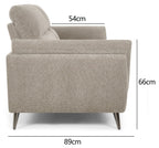 Bentley Designs oatmeal fabric 3 seater sofa with cushion back and nickel legs, stylish and comfortable seating for living room.
