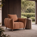 Terracotta fabric armchair with back cushion, nickel legs, and a modern design, ideal for lounge or easy chairs in contemporary decor.