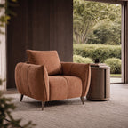 Terracotta fabric armchair with back cushion, nickel legs, and a modern design, ideal for lounge or easy chairs in contemporary decor.