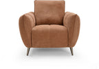 Bentley Designs terracotta fabric armchair with back cushion and nickel-finished legs, designed for comfortable lounge or easy seating.
