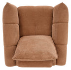 Bentley Designs terracotta fabric cushion back armchair with nickel legs, easy lounge chair with stylish, comfortable design.