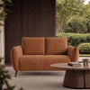Bentley Designs terracotta fabric 2-seater sofa with cushion back and nickel legs, modern and comfortable living room furniture.