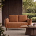 Bentley Designs terracotta fabric 2-seater sofa with cushion back and nickel legs, modern and comfortable living room furniture.