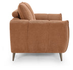 Bentley Designs terracotta fabric 2 seater sofa with cushion back and nickel legs, stylish and comfortable living room furniture.