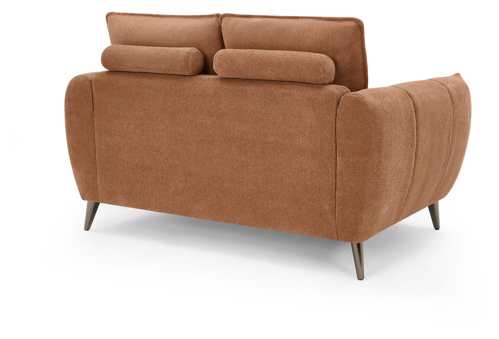 Bentley Designs terracotta fabric 2-seater sofa with cushion back and nickel legs, modern and comfortable living room furniture