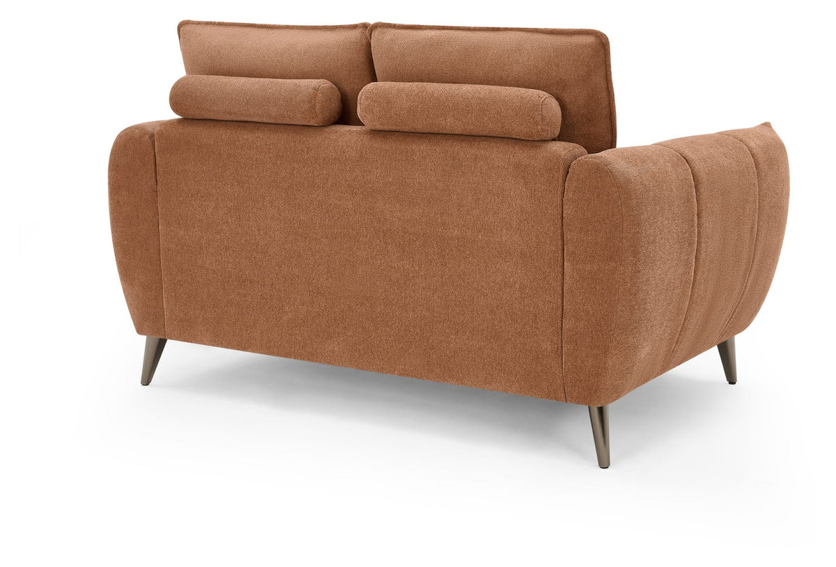 Bentley Designs terracotta fabric 2-seater sofa with cushion back and nickel legs, modern and comfortable living room furniture