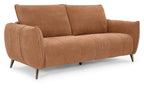 Bentley Designs terracotta fabric 3 seater sofa with cushion back and nickel legs, showcasing its stylish and comfortable design.