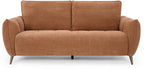 Bentley Designs terracotta fabric 3 seater sofa with cushion back and nickel legs, showcasing a stylish living room setup.