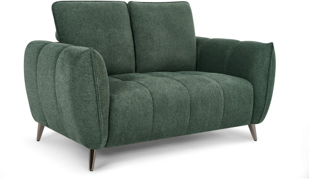 Mint green fabric 2 seater sofa with cushion back and nickel legs by Bentley Designs. Modern and comfortable seating.